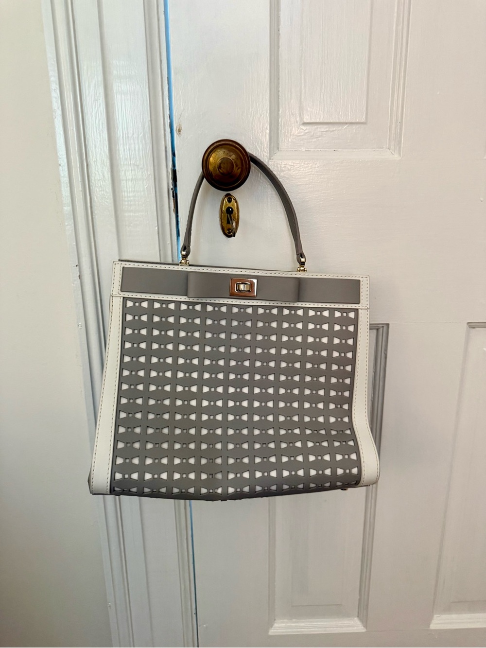 Kate Spade Gray Satchel with Bow Laser Cut Design